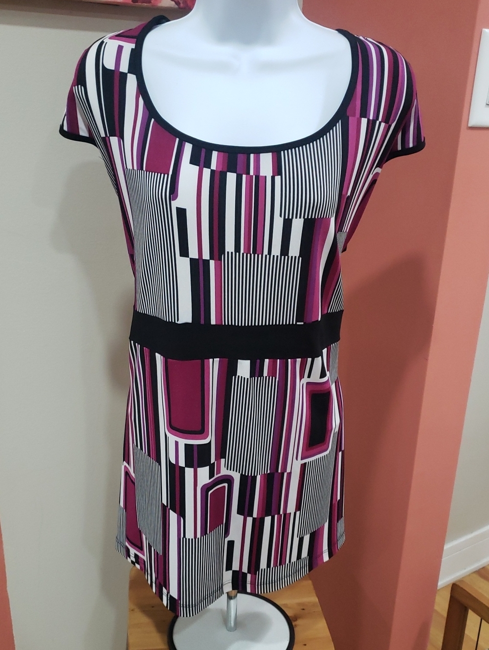 M.K.M Designs Magenta, Pink & Black Geometric Stripe Top, 1X